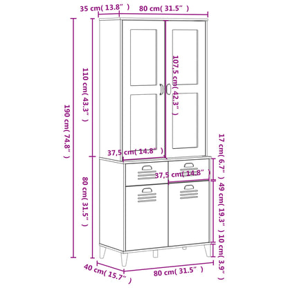 Hoge Kast Viken 80X40X190 Cm Massief Grenenhout Wit