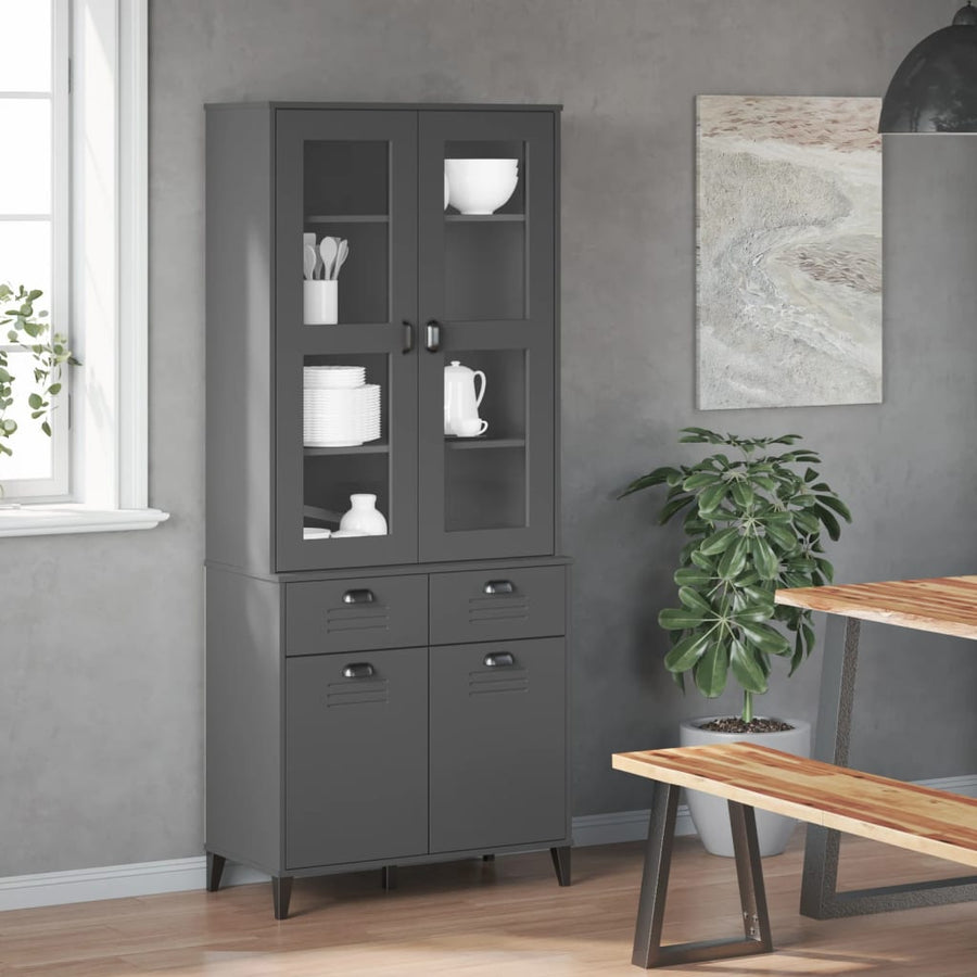 Hoge kast VIKEN 80x40x190 cm massief grenenhout antracietgrijs