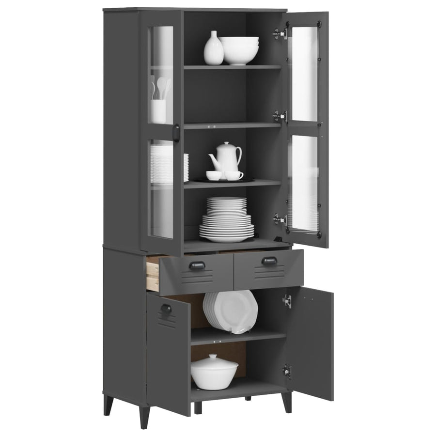 Hoge kast VIKEN 80x40x190 cm massief grenenhout antracietgrijs