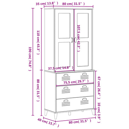 Hoge Kast Viken 80X40X190 Cm Massief Grenenhout Wit