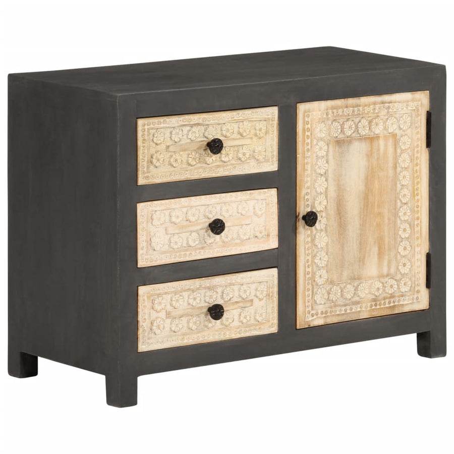 Dressoir 75x35x55 cm massief mangohout grijs en wit