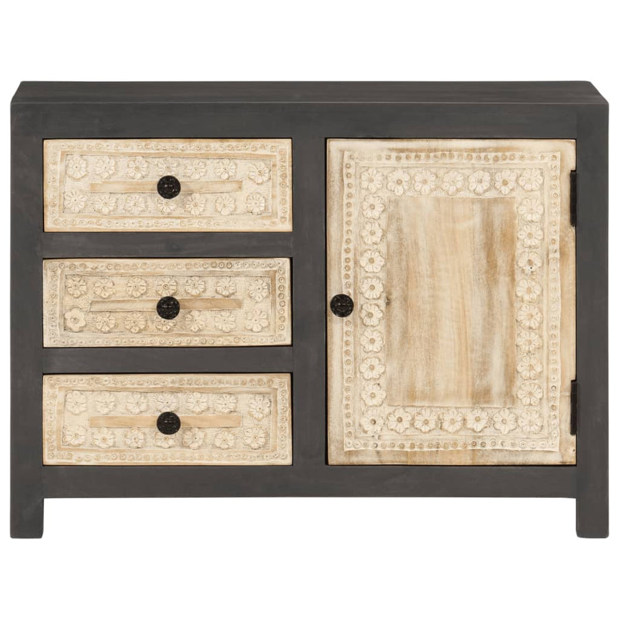 Dressoir 75x35x55 cm massief mangohout grijs en wit