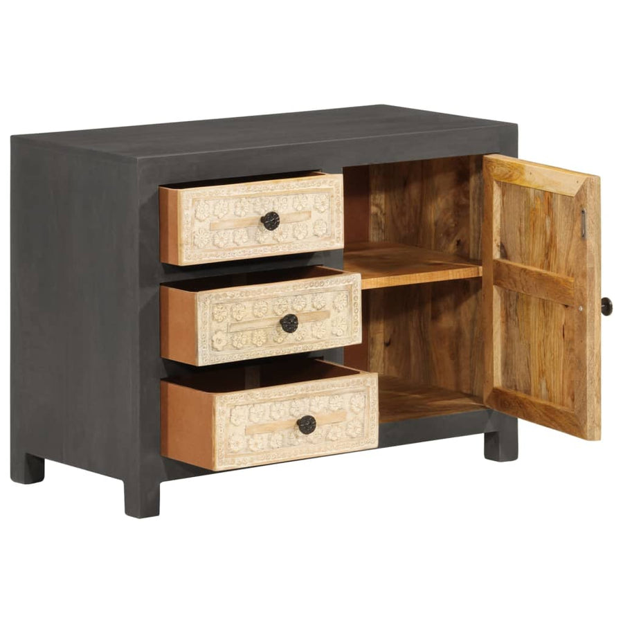 Dressoir 75x35x55 cm massief mangohout grijs en wit