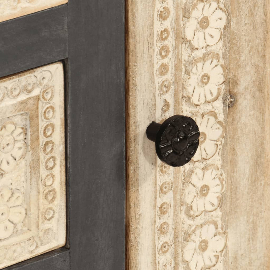 Dressoir 75x35x55 cm massief mangohout grijs en wit