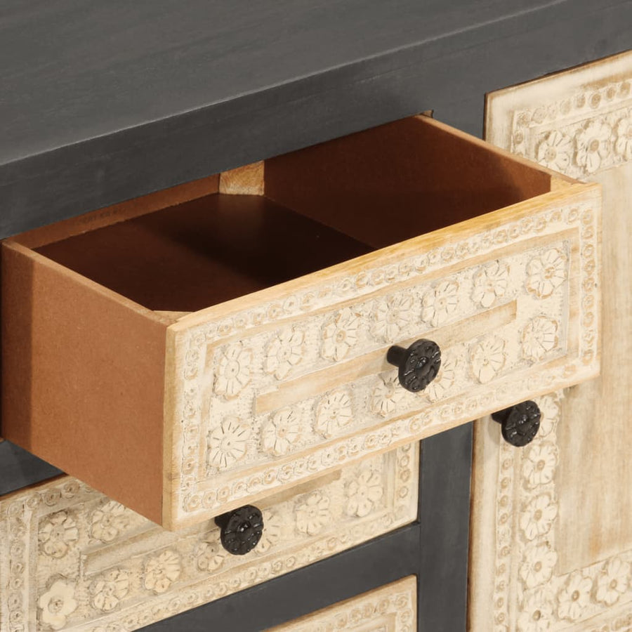 Dressoir 75x35x55 cm massief mangohout grijs en wit