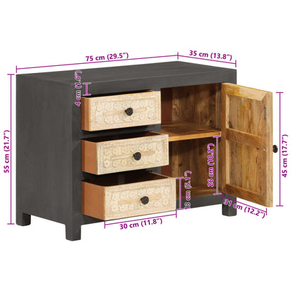 Dressoir 75x35x55 cm massief mangohout grijs en wit