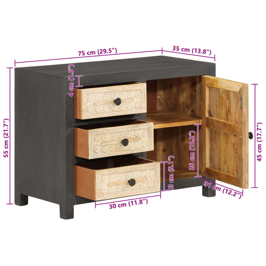 Dressoir 75x35x55 cm massief mangohout grijs en wit