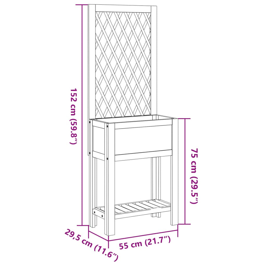Plantenbak Met Latwerk En Schap 55X29,5X152 Cm Acaciahout 55 x 29.5 x 152 cm