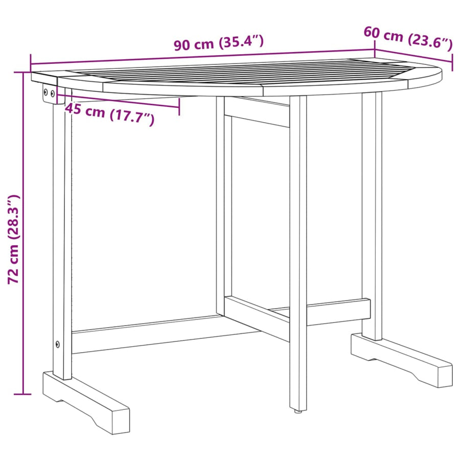 Balkontafel inklapbaar 90x60x72 cm massief acaciahout