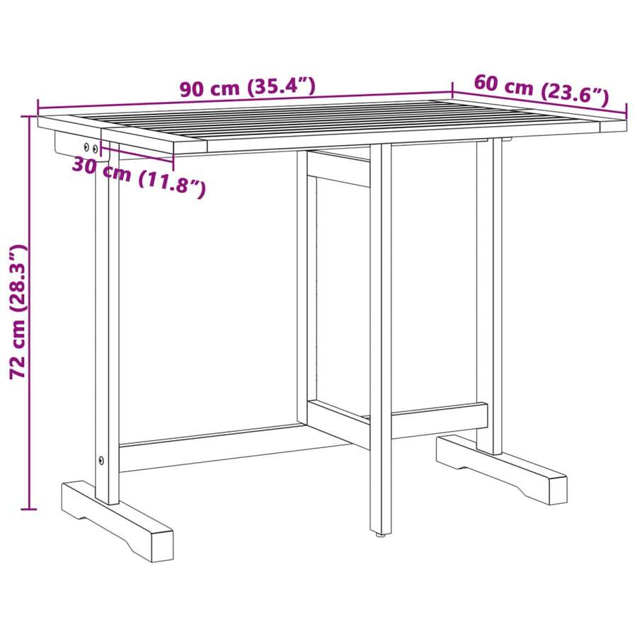 Balkontafel Inklapbaar 90X60X72 Cm Massief Acaciahout Rechthoekig
