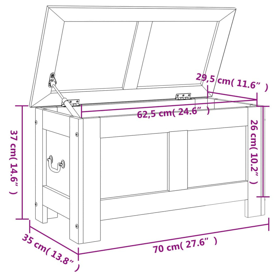 Opbergkist Met Deksel Massief Acaciahout 70 x 35 x 37 cm Bruin