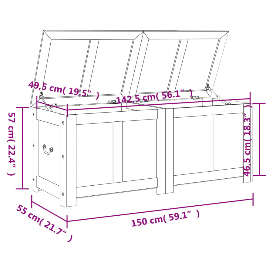 Opbergkist Met Deksel Massief Acaciahout 150 x 55 x 57 cm Bruin