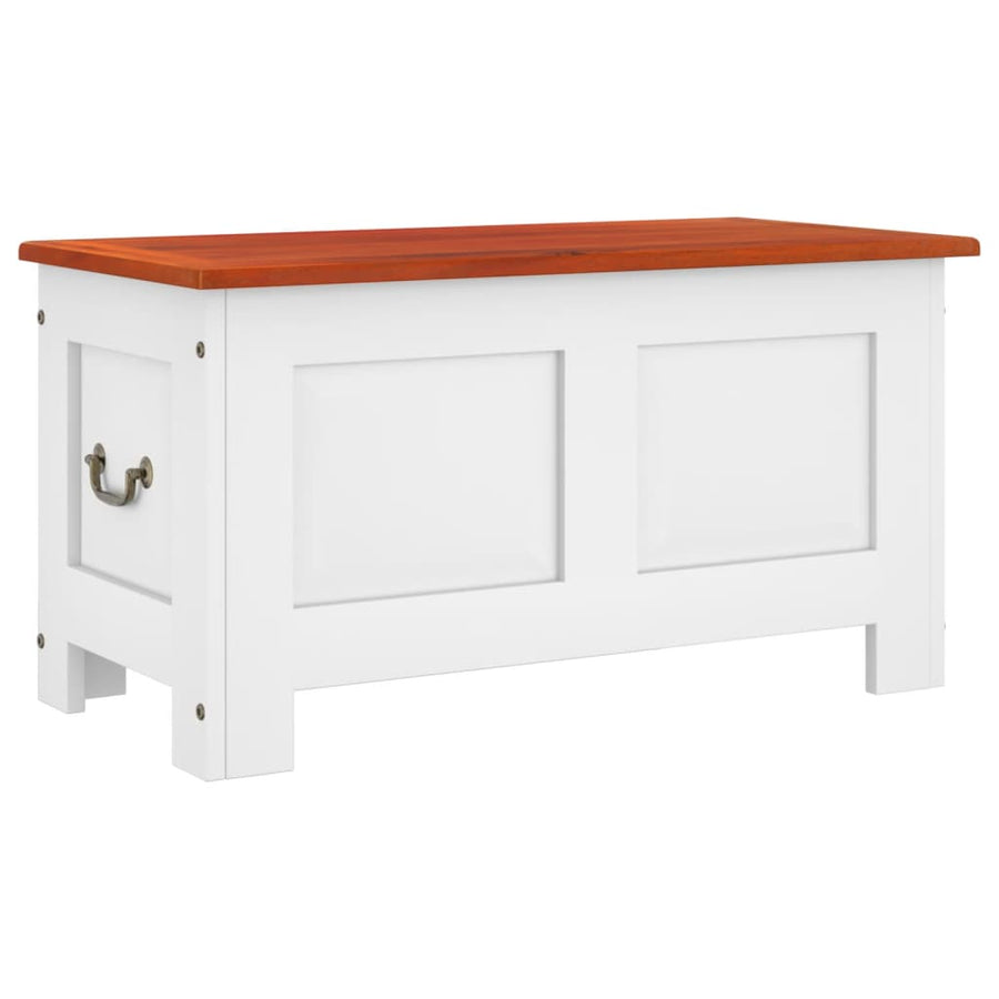 Opbergkist Met Deksel Massief Acaciahout 70 x 35 x 37 cm Bruin en wit
