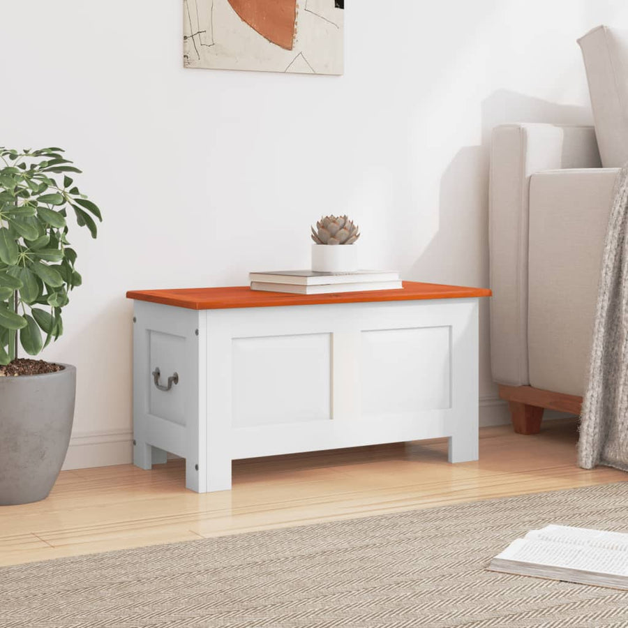 Opbergkist Met Deksel Massief Acaciahout 70 x 35 x 37 cm Bruin en wit