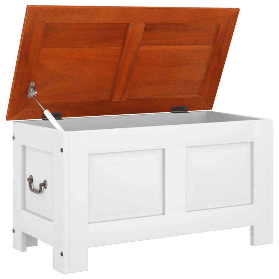 Opbergkist Met Deksel Massief Acaciahout 70 x 35 x 37 cm Bruin en wit