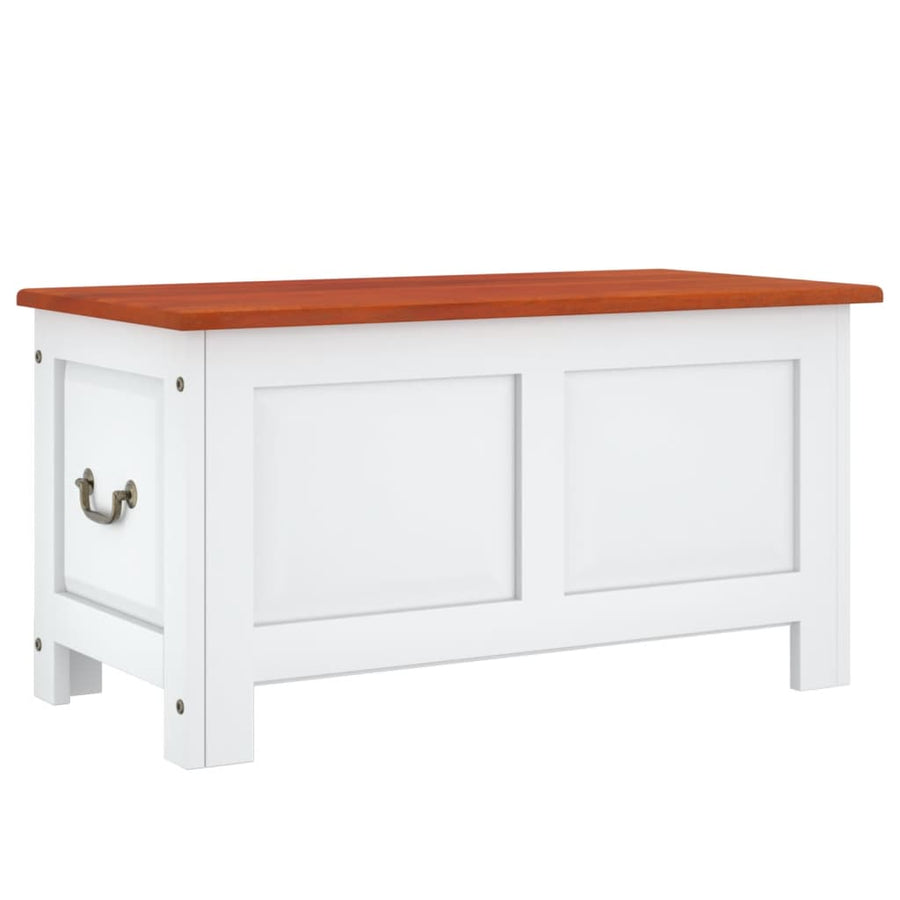 Opbergkist Met Deksel Massief Acaciahout 90 x 45 x 47 cm Bruin en wit