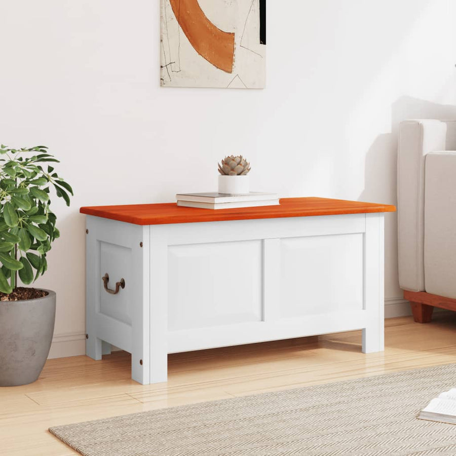 Opbergkist Met Deksel Massief Acaciahout 90 x 45 x 47 cm Bruin en wit