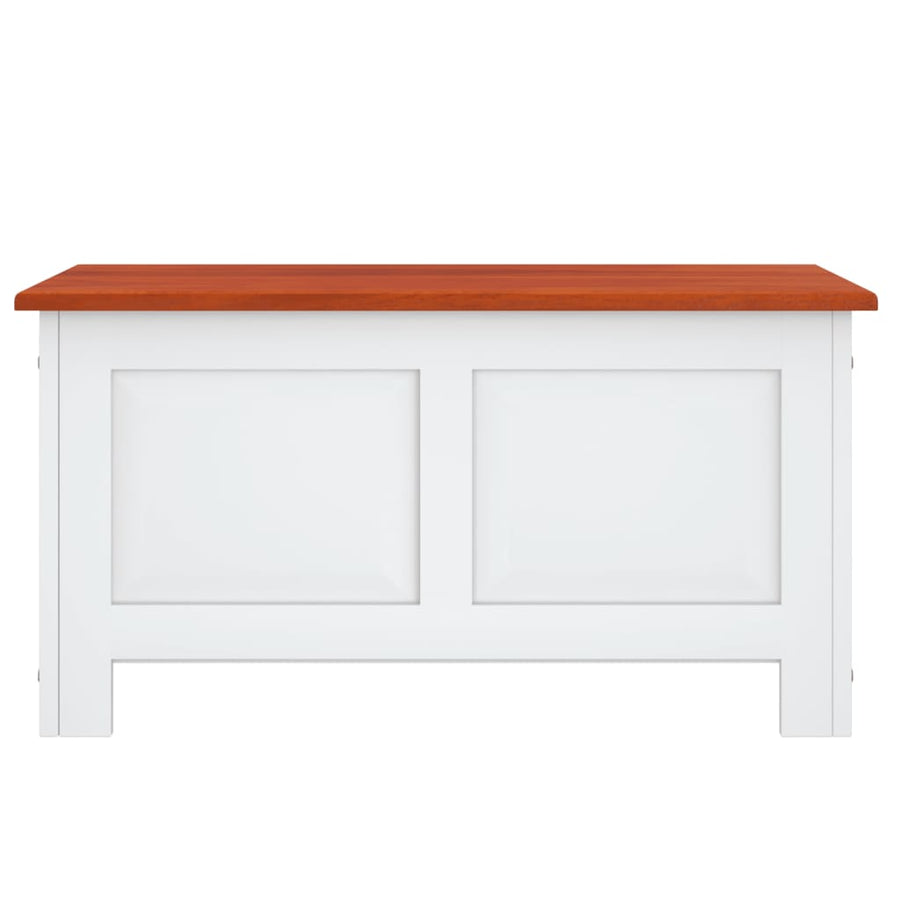 Opbergkist Met Deksel Massief Acaciahout 90 x 45 x 47 cm Bruin en wit