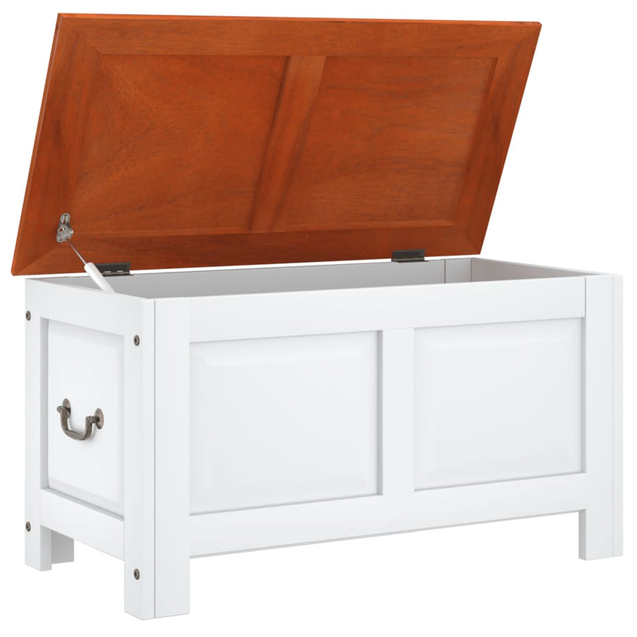 Opbergkist Met Deksel Massief Acaciahout 90 x 45 x 47 cm Bruin en wit