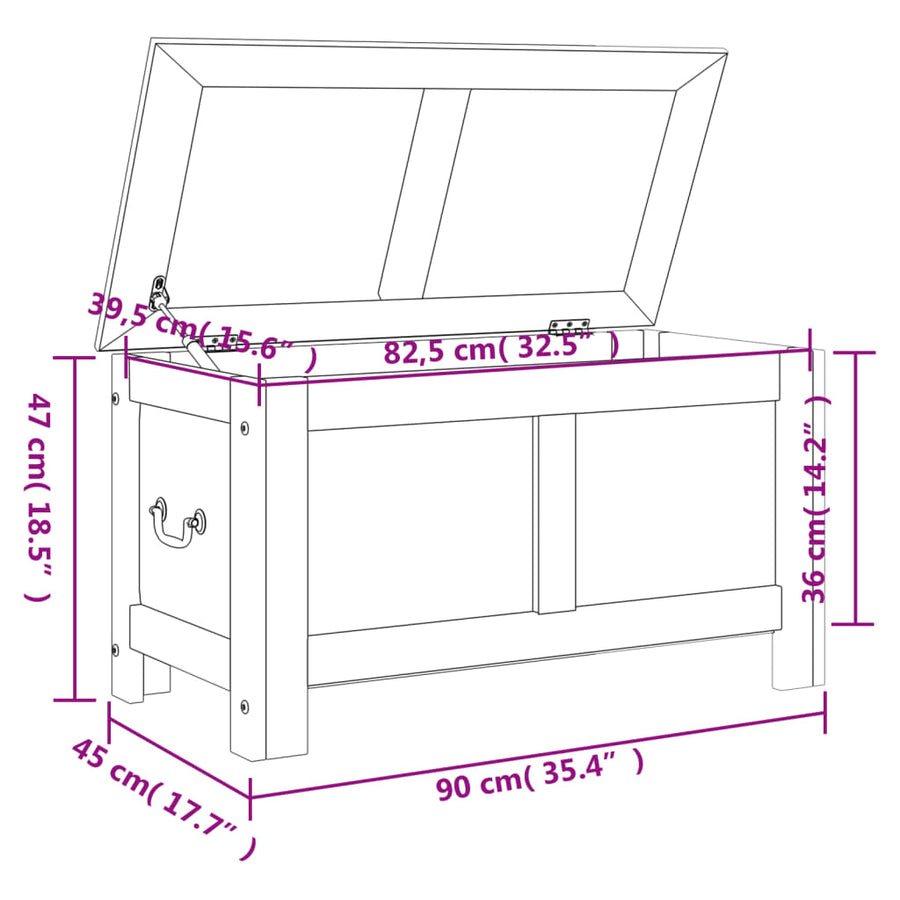 Opbergkist Met Deksel Massief Acaciahout 90 x 45 x 47 cm Bruin en wit