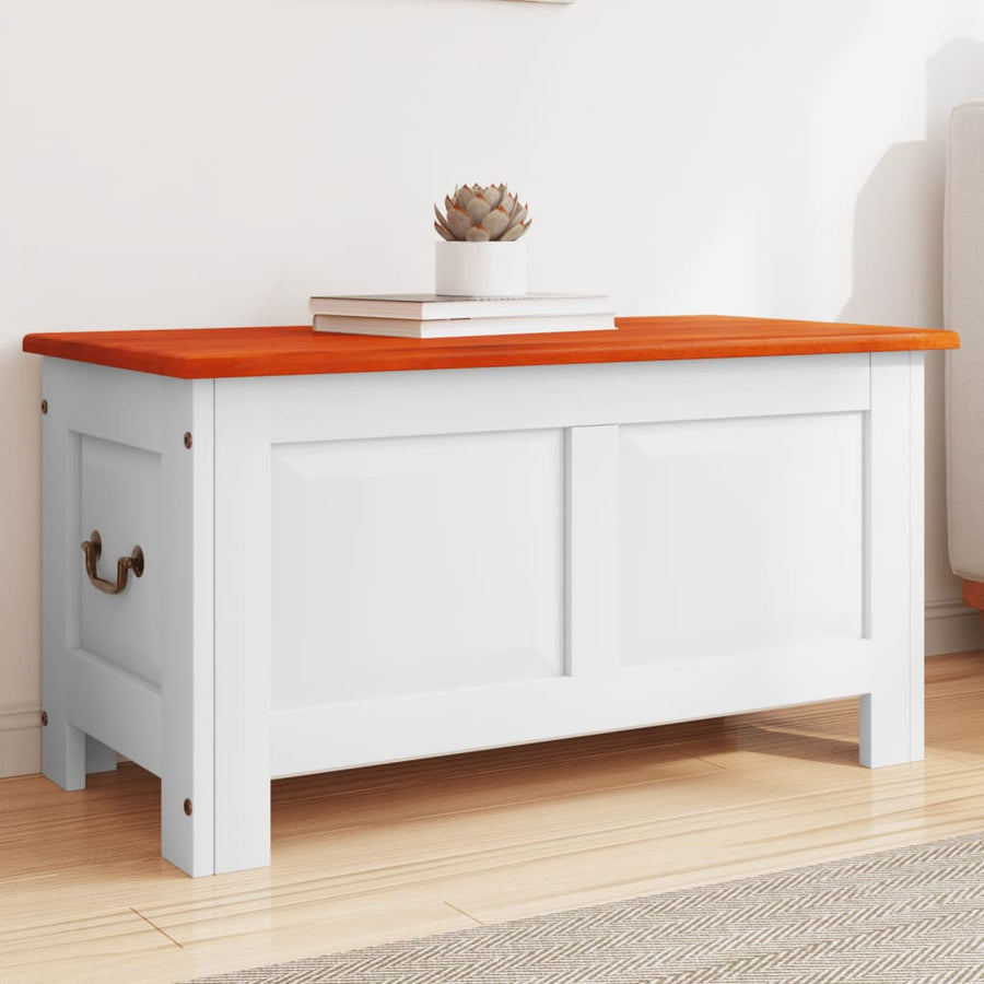 Opbergkist Met Deksel Massief Acaciahout 90 x 45 x 47 cm Bruin en wit