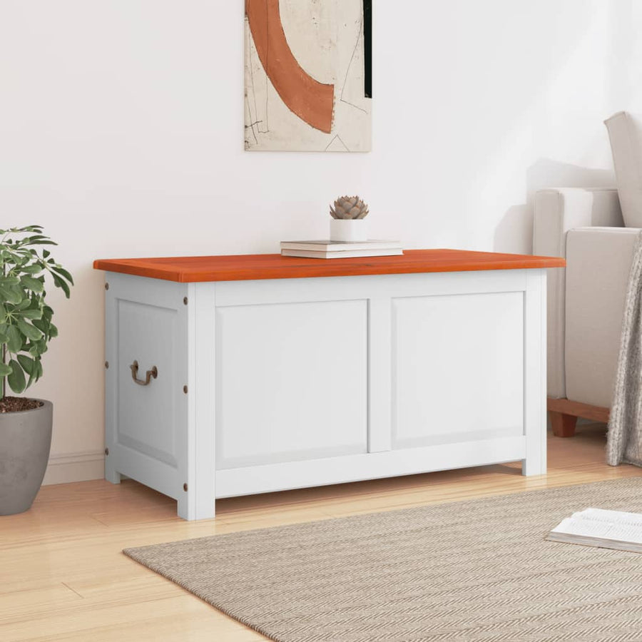 Opbergkist Met Deksel Massief Acaciahout 110 x 55 x 57 cm Bruin en wit
