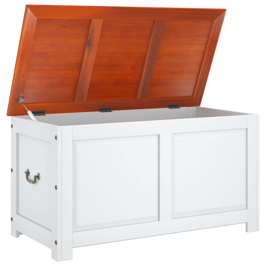 Opbergkist Met Deksel Massief Acaciahout 110 x 55 x 57 cm Bruin en wit