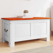 Storage box with lid solid acacia wood brown and white