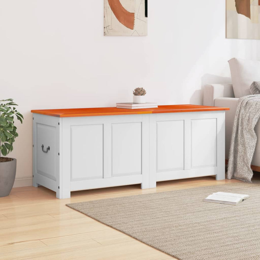 Opbergkist Met Deksel Massief Acaciahout 150 x 55 x 57 cm Bruin en wit