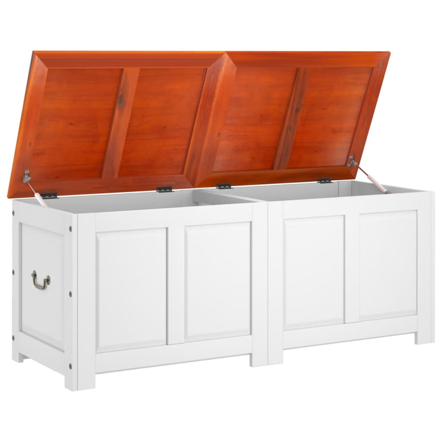 Opbergkist Met Deksel Massief Acaciahout 150 x 55 x 57 cm Bruin en wit