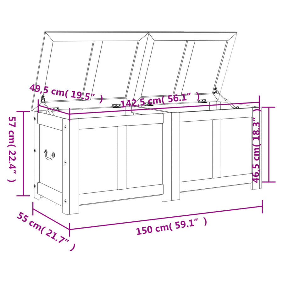 Opbergkist Met Deksel Massief Acaciahout 150 x 55 x 57 cm Bruin en wit