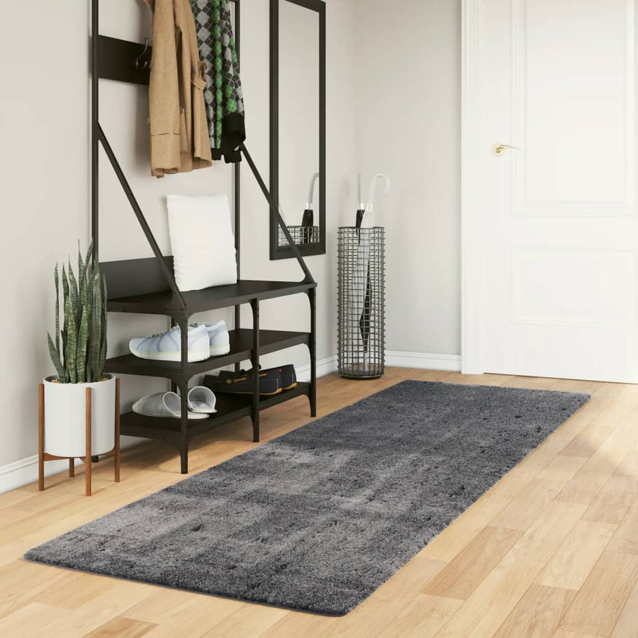Vloerkleed Huarte Laagpolig Zacht Wasbaar Antraciet 80 x 250 cm