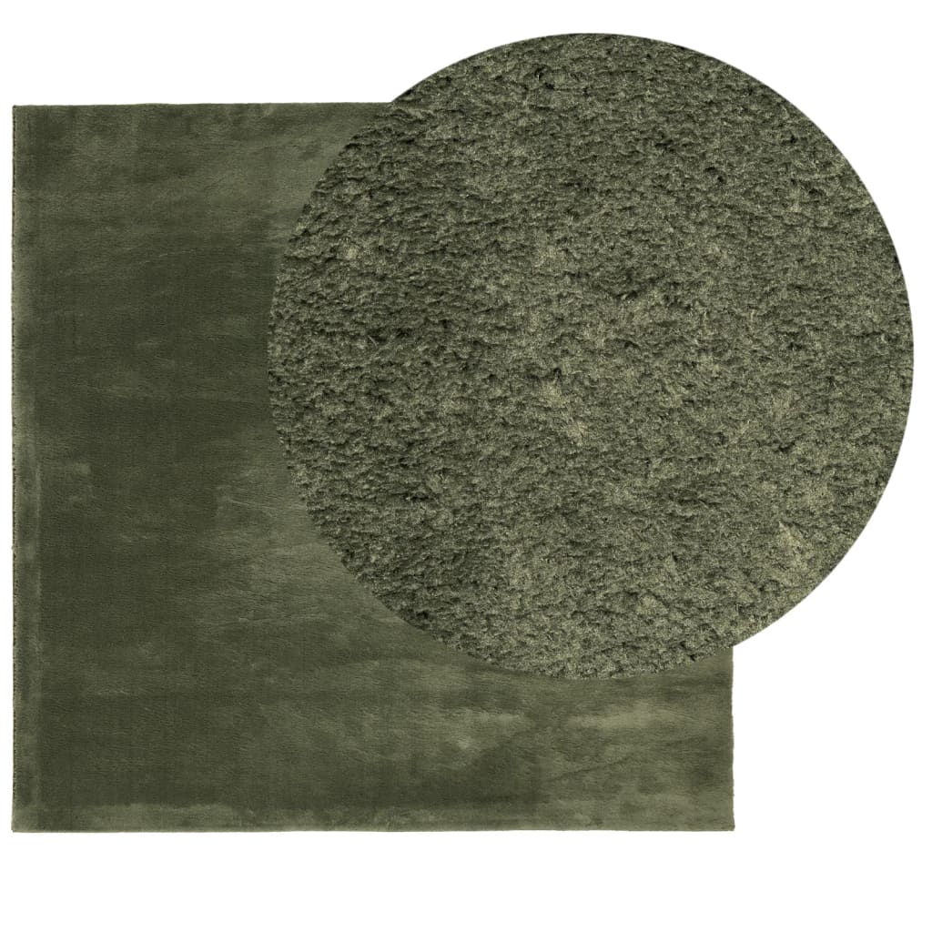 Vloerkleed HUARTE laagpolig zacht wasbaar 200x200 cm bosgroen