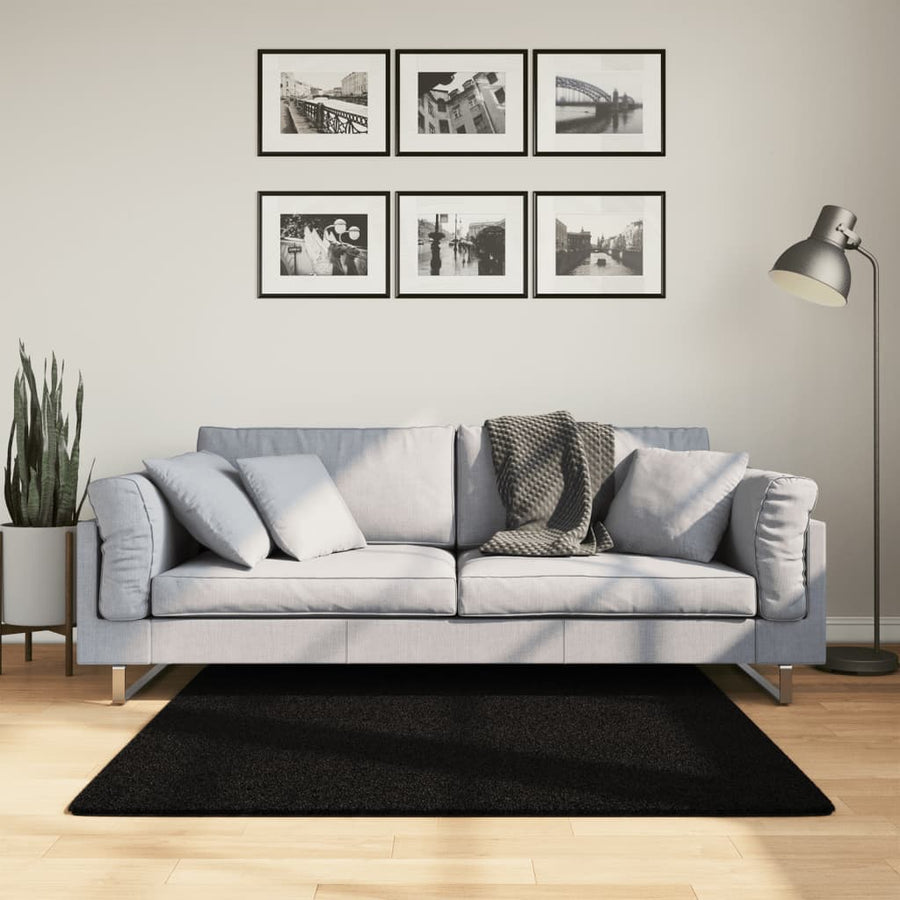 Vloerkleed Huarte Laagpolig Zacht Wasbaar Zwart 120 x 120 cm