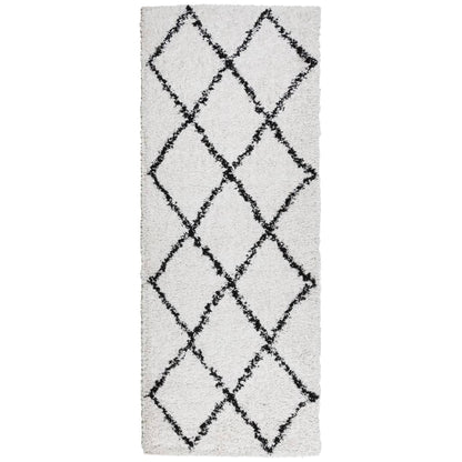 Vloerkleed Shaggy Hoogpolig Modern Crème En Zwart Cream And Black 80 x 200 cm