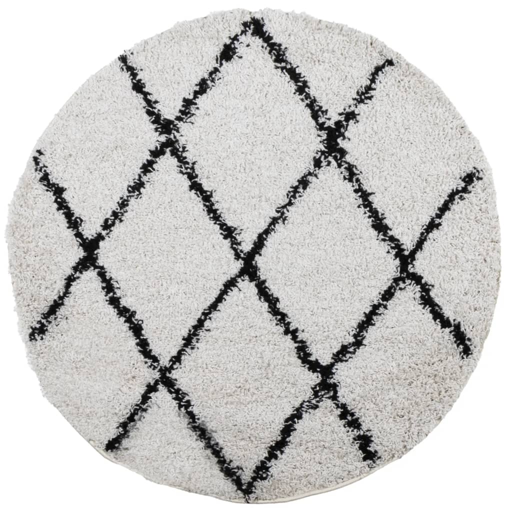 Vloerkleed Pamplona Shaggy Hoogpolig Crème En Crèmekleurig En Zwart Ø 80 cm