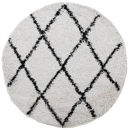 Vloerkleed Pamplona Shaggy Hoogpolig Crème En Crèmekleurig En Zwart Ø 80 cm