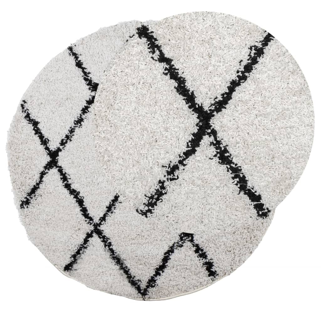 Vloerkleed Pamplona Shaggy Hoogpolig Crème En Crèmekleurig En Zwart Ø 80 cm