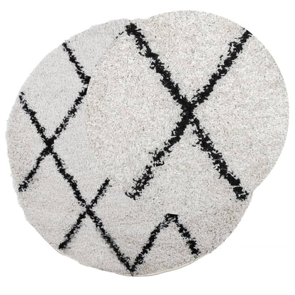 Vloerkleed Pamplona Shaggy Hoogpolig Crème En Crèmekleurig En Zwart Ø 80 cm