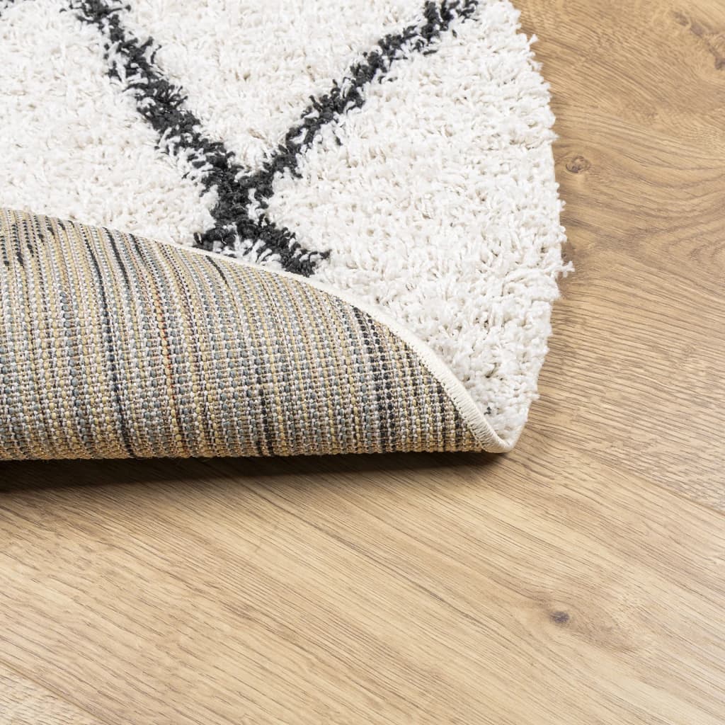 Vloerkleed Pamplona Shaggy Hoogpolig Crème En Crèmekleurig En Zwart Ø 80 cm
