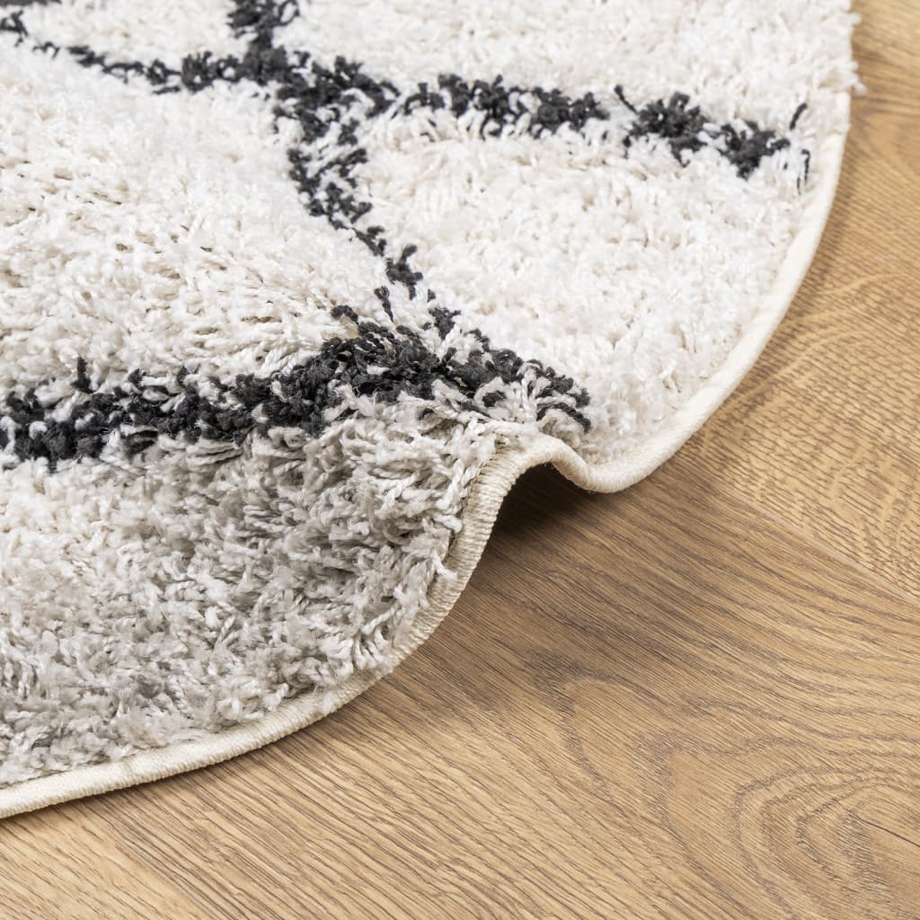 Vloerkleed Pamplona Shaggy Hoogpolig Crème En Crèmekleurig En Zwart Ø 80 cm