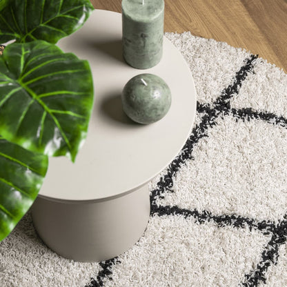 Vloerkleed Pamplona Shaggy Hoogpolig Crème En Crèmekleurig En Zwart Ø 80 cm