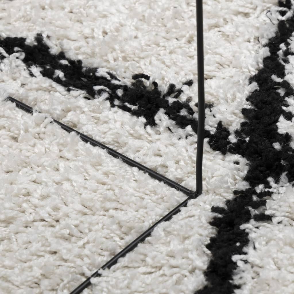 Vloerkleed Pamplona Shaggy Hoogpolig Crème En Crèmekleurig En Zwart Ø 80 cm