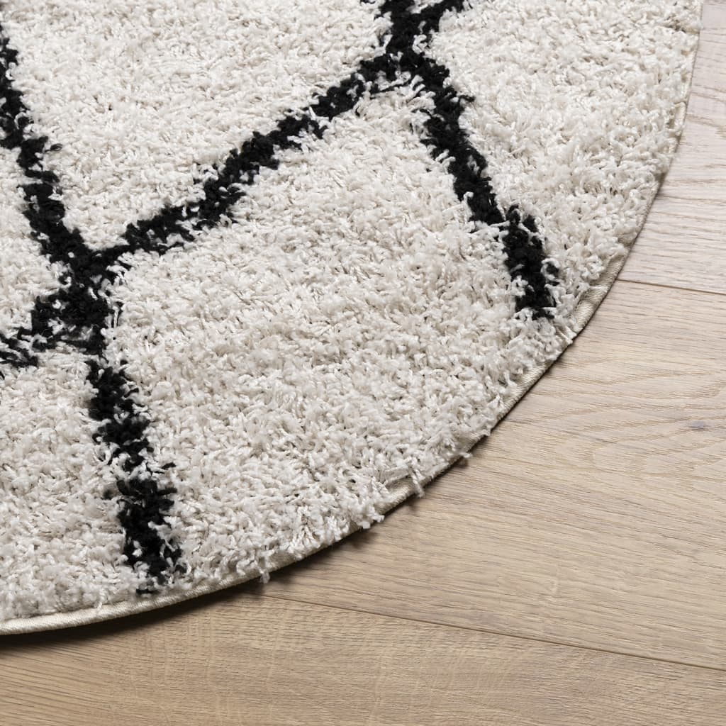 Vloerkleed Shaggy Hoogpolig Modern Ø 100 Cm Crèmekleur En Zwart Cream And Black ? 100 cm