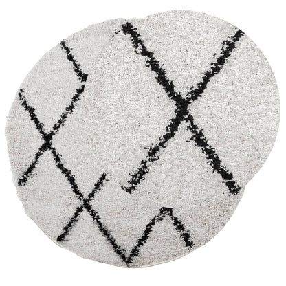 Vloerkleed Shaggy Hoogpolig Modern Ø 280 Cm Crèmekleur En Zwart Cream And Black ? 280 cm