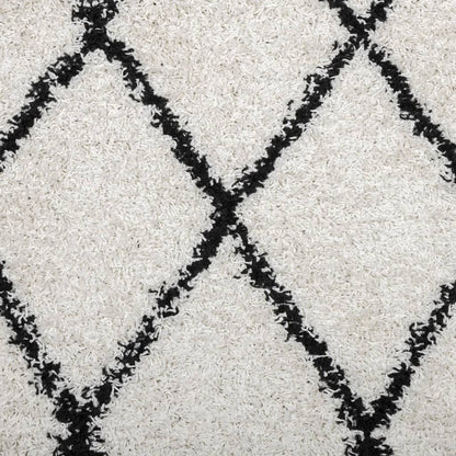 Vloerkleed Shaggy Hoogpolig Modern Ø 280 Cm Crèmekleur En Zwart Cream And Black ? 280 cm