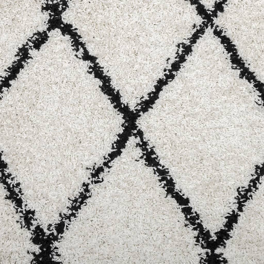 Vloerkleed Shaggy Hoogpolig Modern Ø 280 Cm Crèmekleur En Zwart Cream And Black ? 280 cm