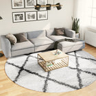 Vloerkleed shaggy hoogpolig Ø 280 cm crème zwart
