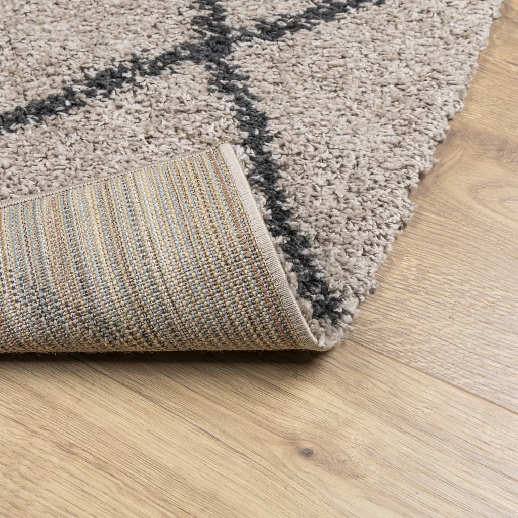 Vloerkleed PAMPLONA shaggy hoogpolig 80x250 cm beige antraciet