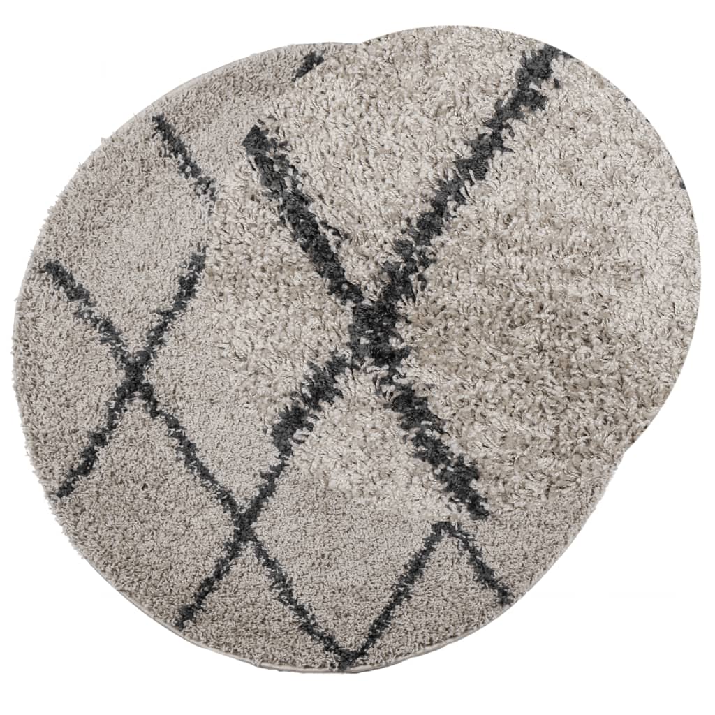 Vloerkleed Pamplona Shaggy Hoogpolig Ø 120 Cm Beige Antraciet